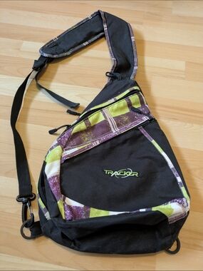 Shoulder Bag Black Sling Bag with Purple & Lime Accent